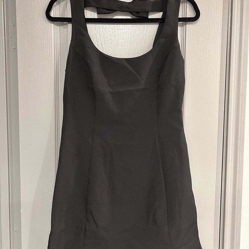 Endless Rose Classic Black Dress with feather detail